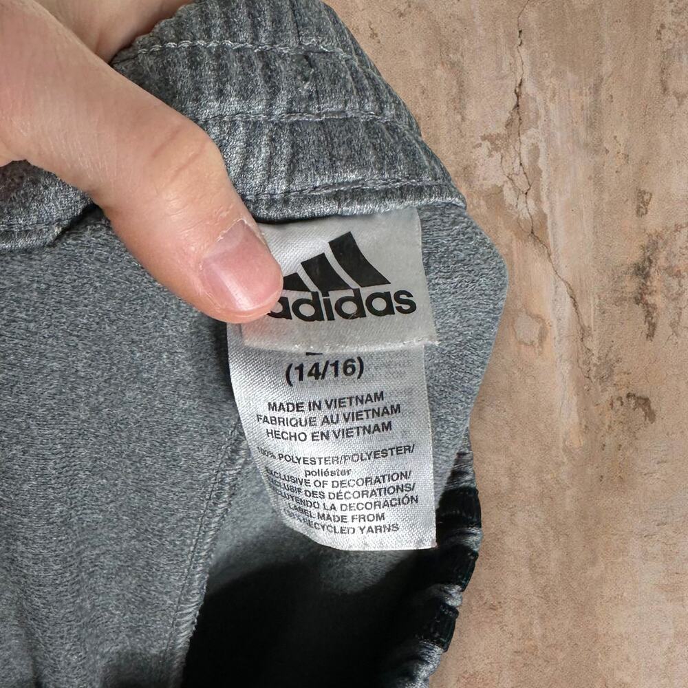 Vintage Y2K Adidas Sweatpants Youth L Grey Polyester Joggers Black 3 Stripes - Picture 5 of 6